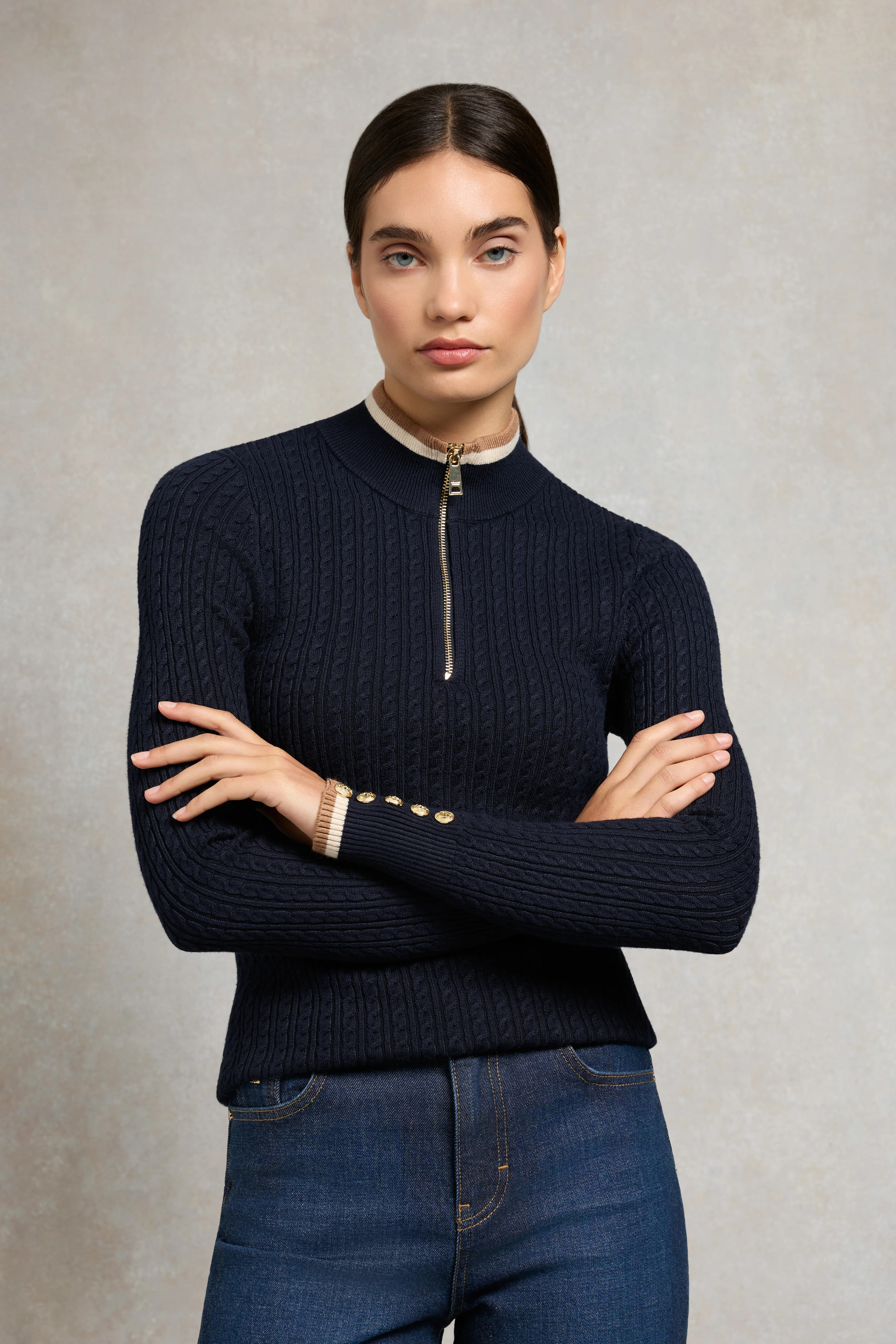 Zoe Quarter Zip Knit (Ink Navy) | Holland Cooper