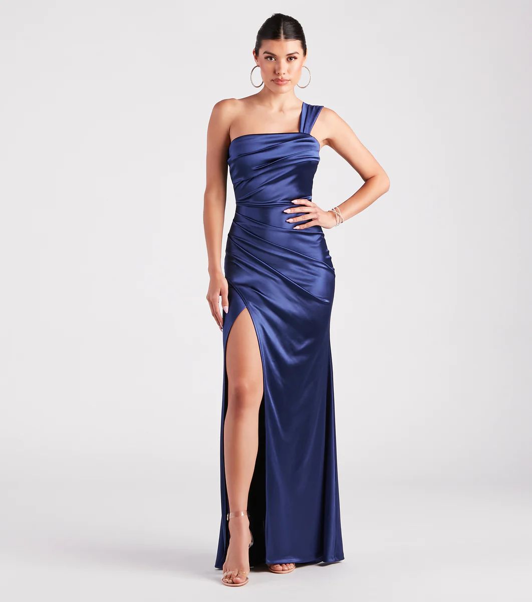 Kathie Formal Satin One Shoulder Dress | Windsor Stores