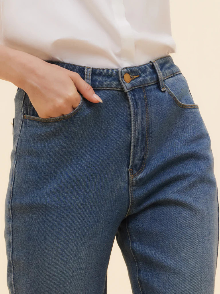 Cotton Denim Stretch Women High Waisted Jeans | GOELIA