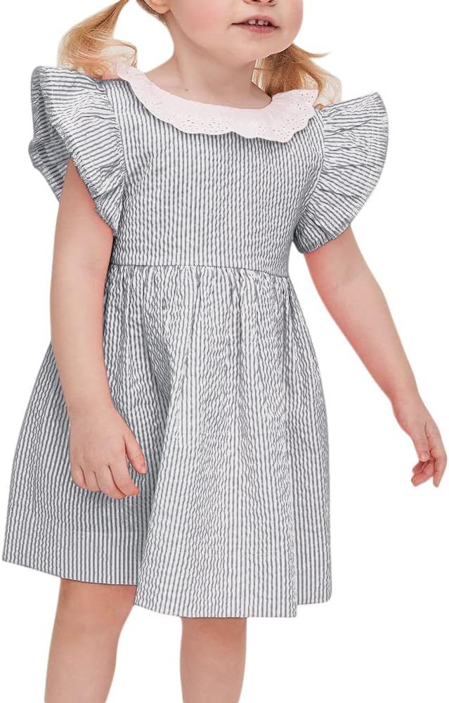 Baby Girl Lace Collar Stripe Dress Toddler Cute Summer Flutter Sleeve Dresses | Amazon (US)