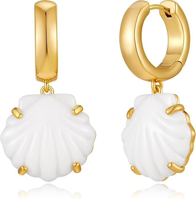 LILIE&WHITE Gold Shell Earrings For Women Modern Summer White Seashell Earrings Trendy shell Drop... | Amazon (US)