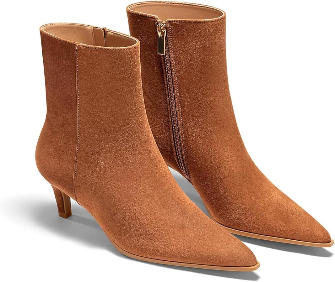 Coutgo Ankle Boots for Women Kitten Low Heel Pointed Toe Booties Side Zipper Fall Shoes | Amazon (US)