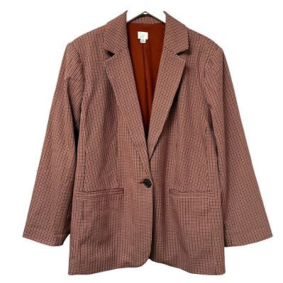 A NEW DAY Boyfriend Blazer Size Large Tan Rust Check Womens Jacket NWOT | eBay US