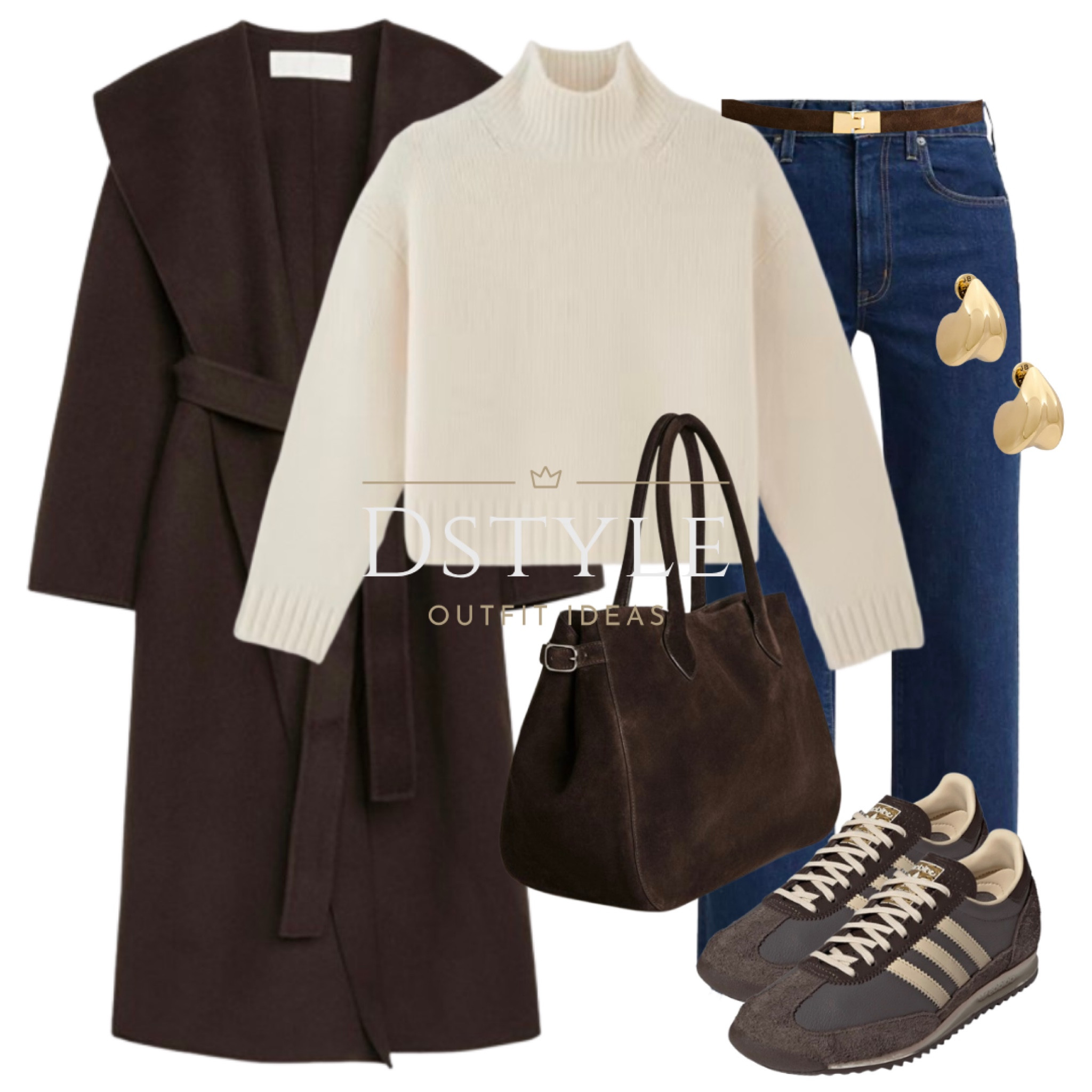 Dark brown shawl-collar coat, oversized sweater/jumper, straight leg jeans, brown suede belt, brown suede oversized bag, charcoal and sand Adidas SL72 sneakers/ trainers

#LTKStyleTip #LTKItBag #LTKShoeCrush