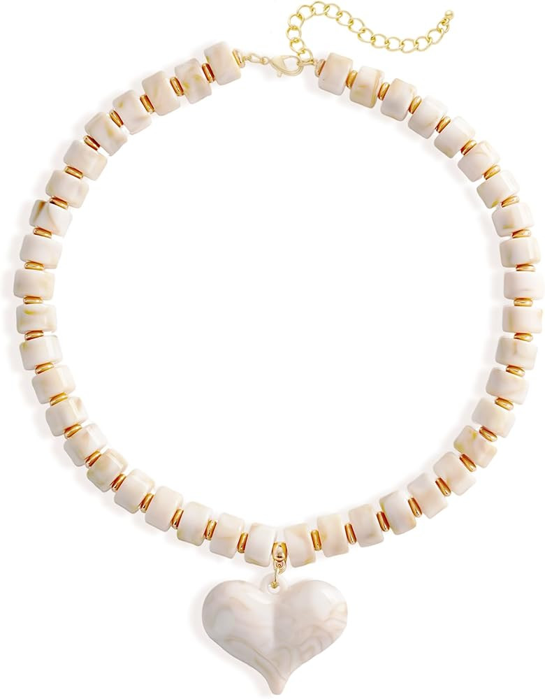 Chunky Heart Necklace for Women Resin Beads Puffy Heart Pendant Necklace Y2K Style Statement Ligh... | Amazon (US)
