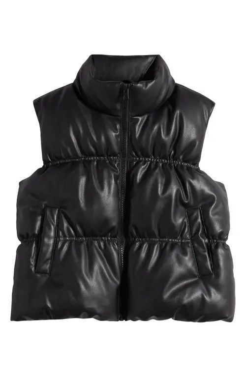 Freshman Crop Faux Leather Puffer Vest in Black at Nordstrom | Nordstrom