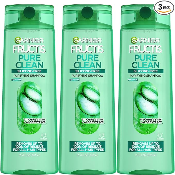 Garnier Fructis Pure Clean Purifying Shampoo, Silicone-Free, 12.5 Fl Oz, 3 Count (Packaging May V... | Amazon (US)