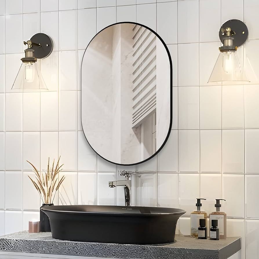CONGUILIAO Wall Mounted Mirror, 20" x 30" Oval Bathroom Mirror, Pill Shaped Wall Mirror Vanity Mi... | Amazon (US)