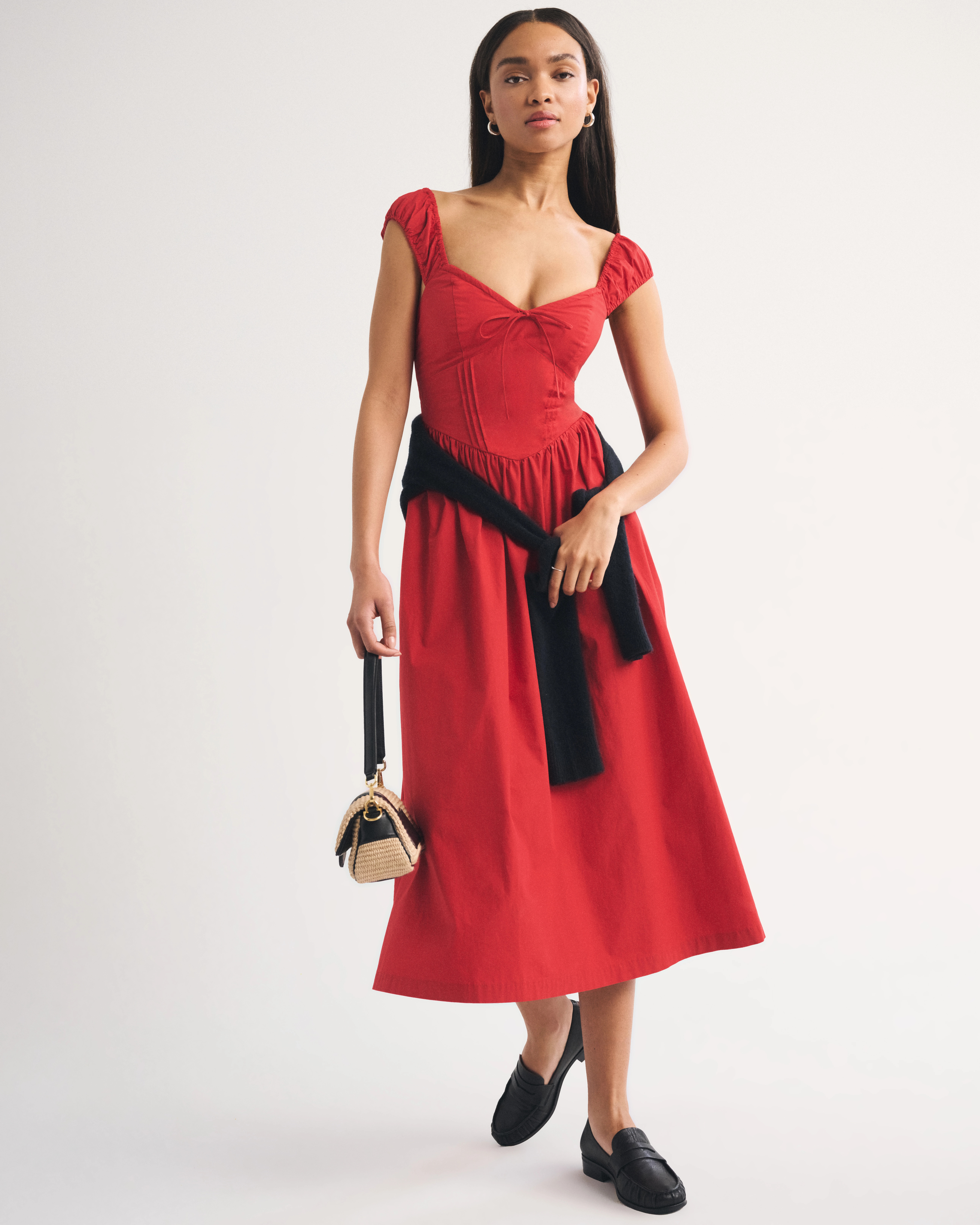 Bra-Free Cap Sleeve Dipped Waist Midi Dress | Abercrombie & Fitch (US)