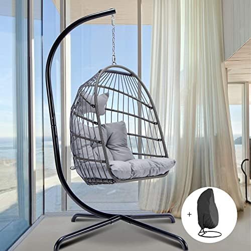 Egg Chair with Stand and Cover Wicker Hanging Chair with Oxford Cover Outdoor Swing Chair with St... | Amazon (US)