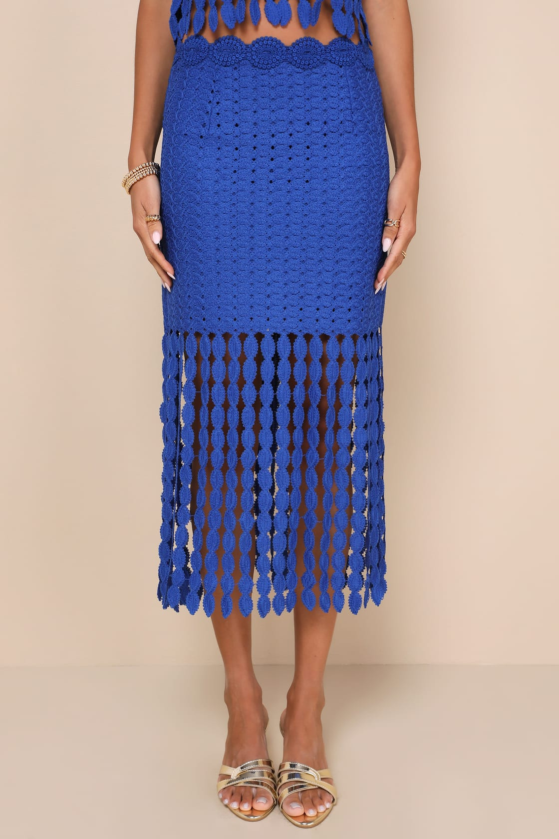 Getaway Icon Royal Blue Textured Fringe Midi Skirt | Lulus
