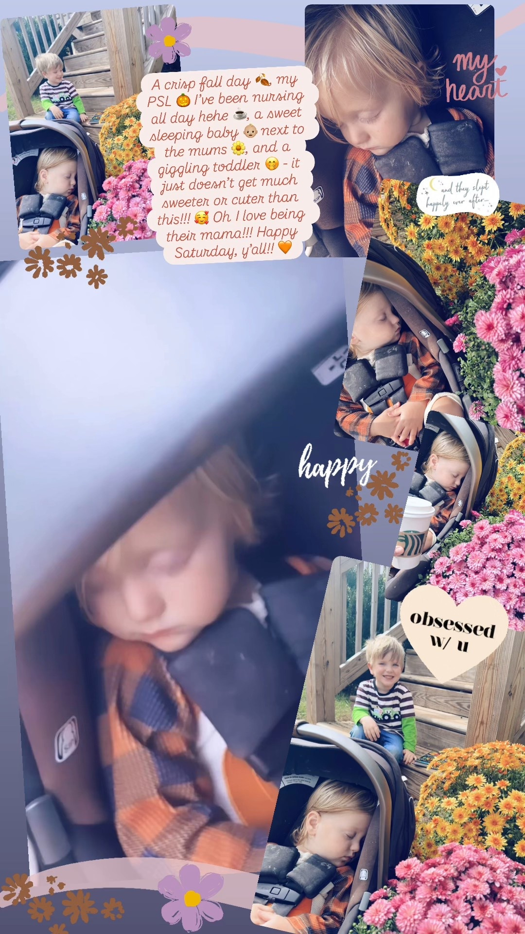A crisp fall day 🍂, my PSL 🎃 I’ve been nursing all day hehe ☕️, a sweet sleeping baby 👶🏼 next to the mums 🌼, and a giggling toddler 🤭 - it just doesn’t get much sweeter or cuter than this!!! 🥰 Oh I love being their mama!!! Happy Saturday, y’all!! 🧡

#LTKFamily #LTKSeasonal #LTKBaby