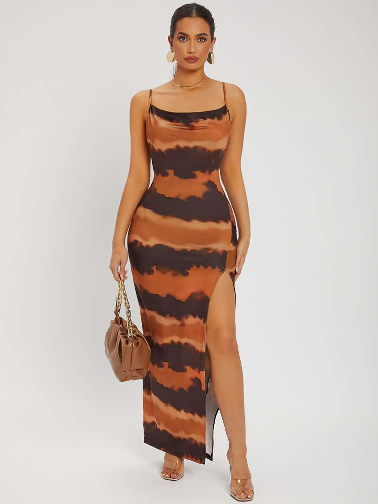 SHEIN SXY Tie Dye Split Thigh Backless Dress | SHEIN