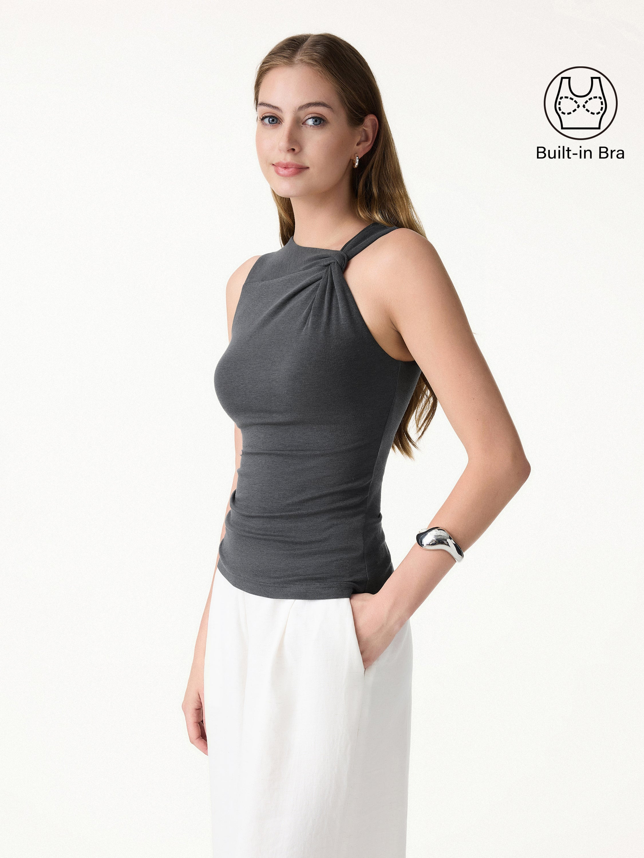 Sweat-Wicking Asymmetrical Neck Knotted Bra Tank | OGLmove