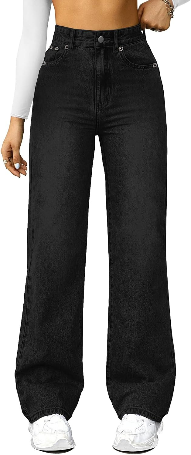 FUNUCA Straight Leg Jeans for Women,High Waisted Wide Leg Loose Microelastic Boyfriend Denim Pants | Amazon (US)