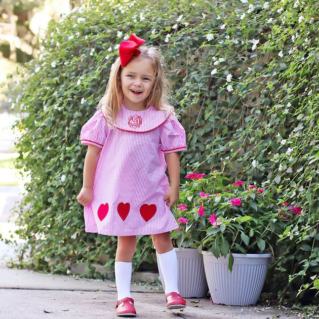 Heart Pink Gingham Dress with Red Trim | Classic Whimsy