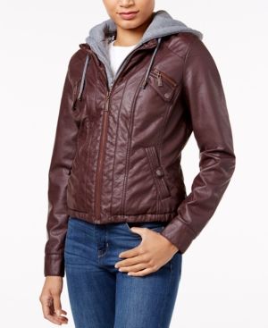 Jou Jou Juniors' Faux-Fur-Lined Faux-Leather Jacket | Macys (US)