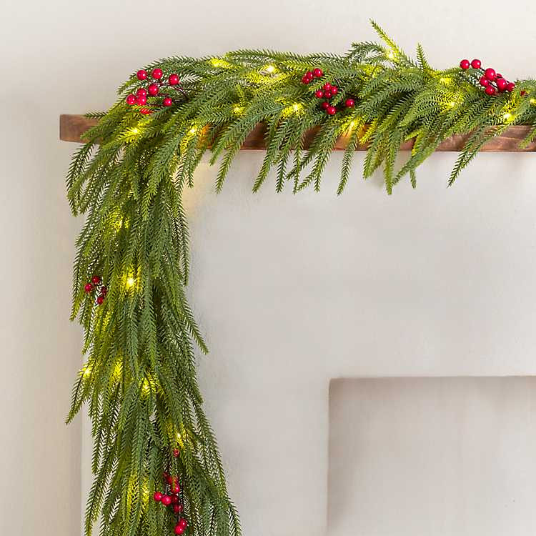 Pre-Lit Norfolk Red Berry Christmas Garland | Kirklands