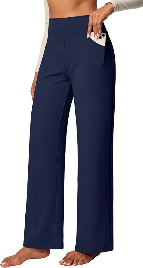 IUGA Yoga Pants Women Wide Leg Pants with Pockets High Waist Stretch Tummy Control Dress Casual S... | Amazon (US)