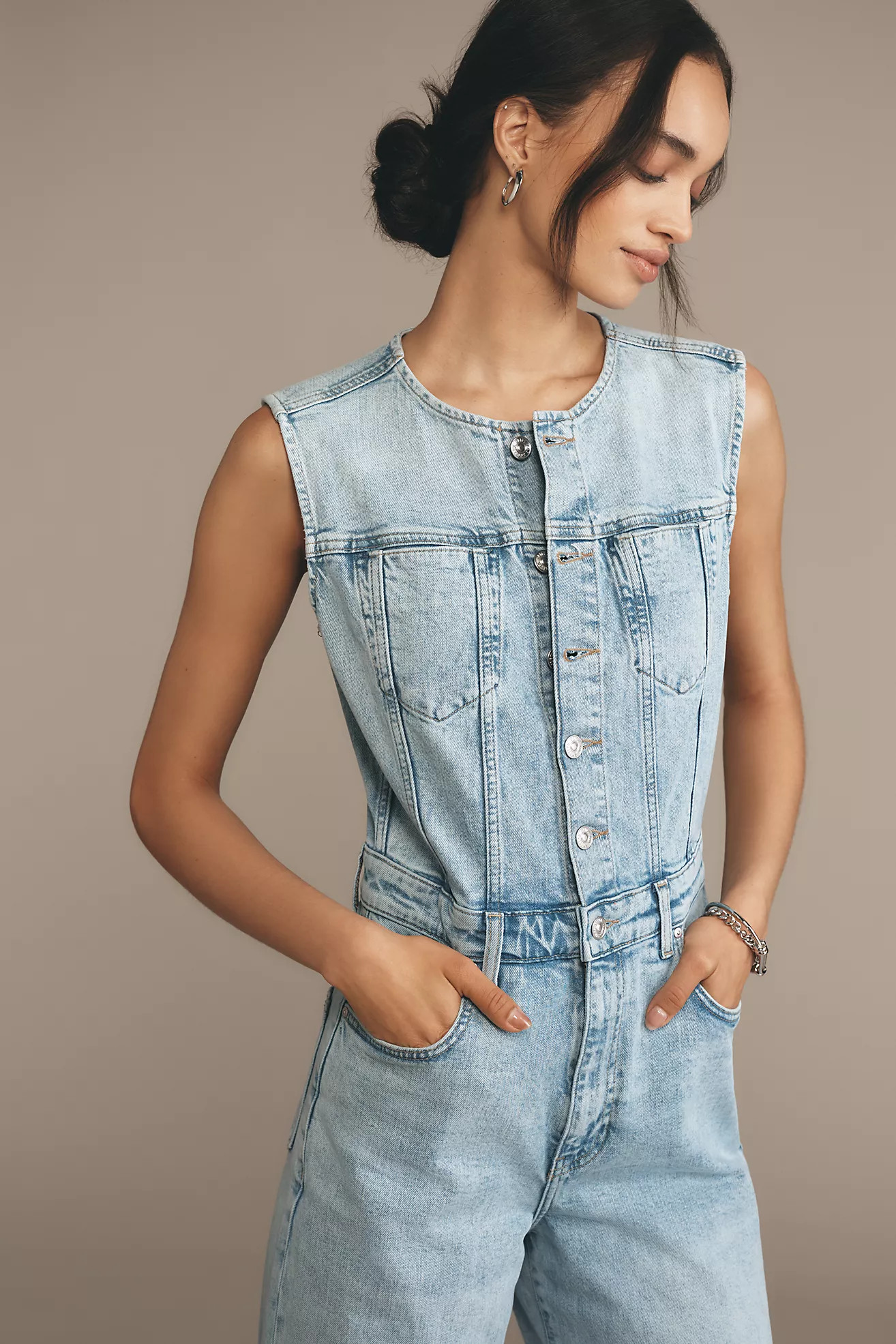 PAIGE Cirie Sleeveless Ankle Denim Jumpsuit | Anthropologie (US)