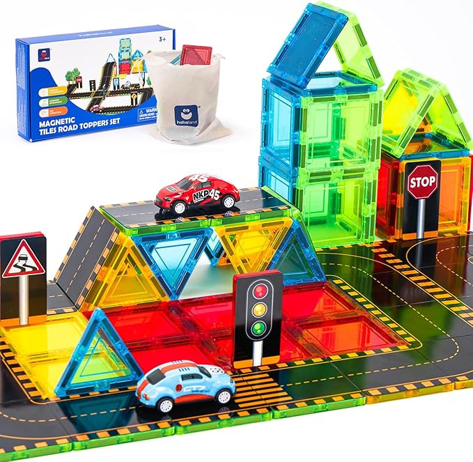 hahaland Magnetic Tiles Road Set - Magnetic Construction Toys with Cars for Ages 3-5 Toddlers Kid... | Amazon (US)