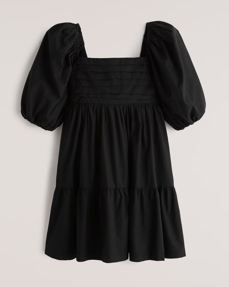 Abercrombie & Fitch Women's Ruched Puff Sleeve Poplin Mini Dress in Black - Size XL PET | Abercrombie & Fitch (US)