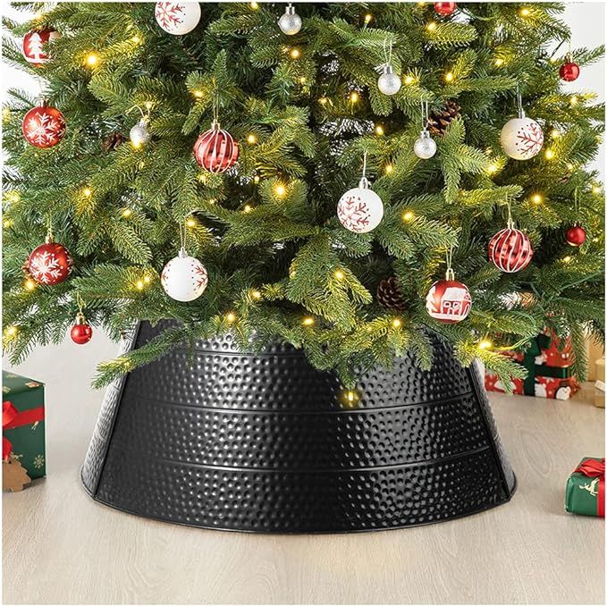 Glitzhome 26" D Black Hammered Metal Tree Collar Tree Base Cover Decorative Christmas Tree Ring f... | Amazon (US)