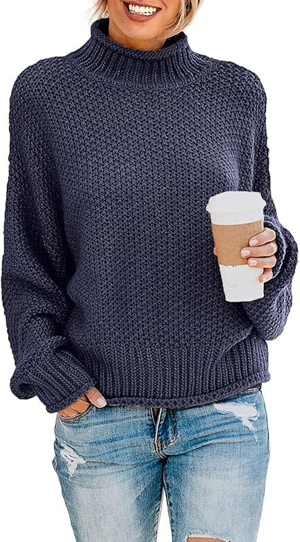 Women's Turtleneck Sweaters Long Batwing Sleeve Oversized Chunky Knitted Pullover Tops | Amazon (US)