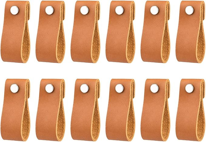 12 Pack Handmade Leather Drawer Pull Leather Cabinet Pulls Leather Handle Wardrobe Door Handle Pu... | Amazon (US)