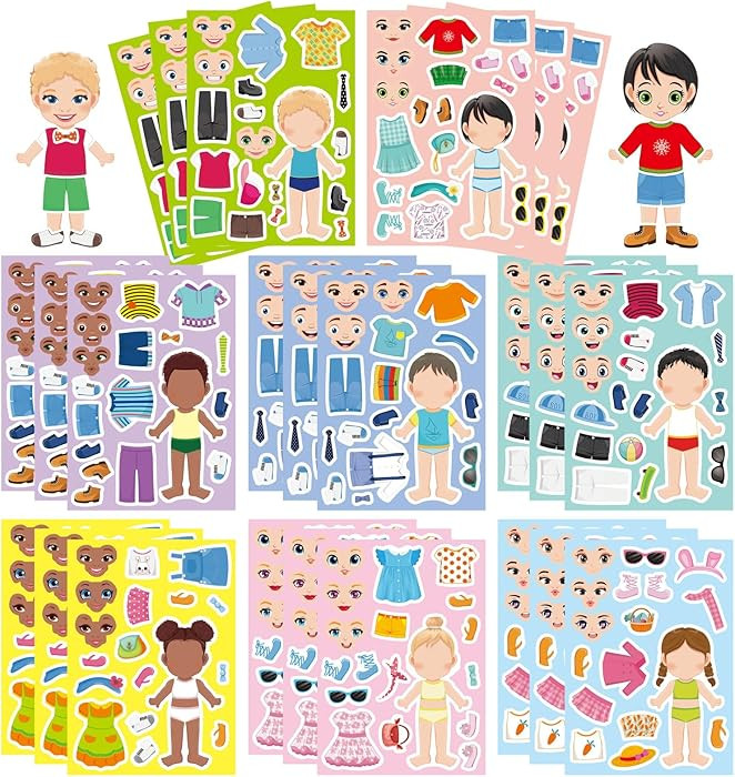 24 Sheets Make a Face and Dress Up Stickers for Girls Boys, Make Your Own Stickers for Kids Toddl... | Amazon (US)