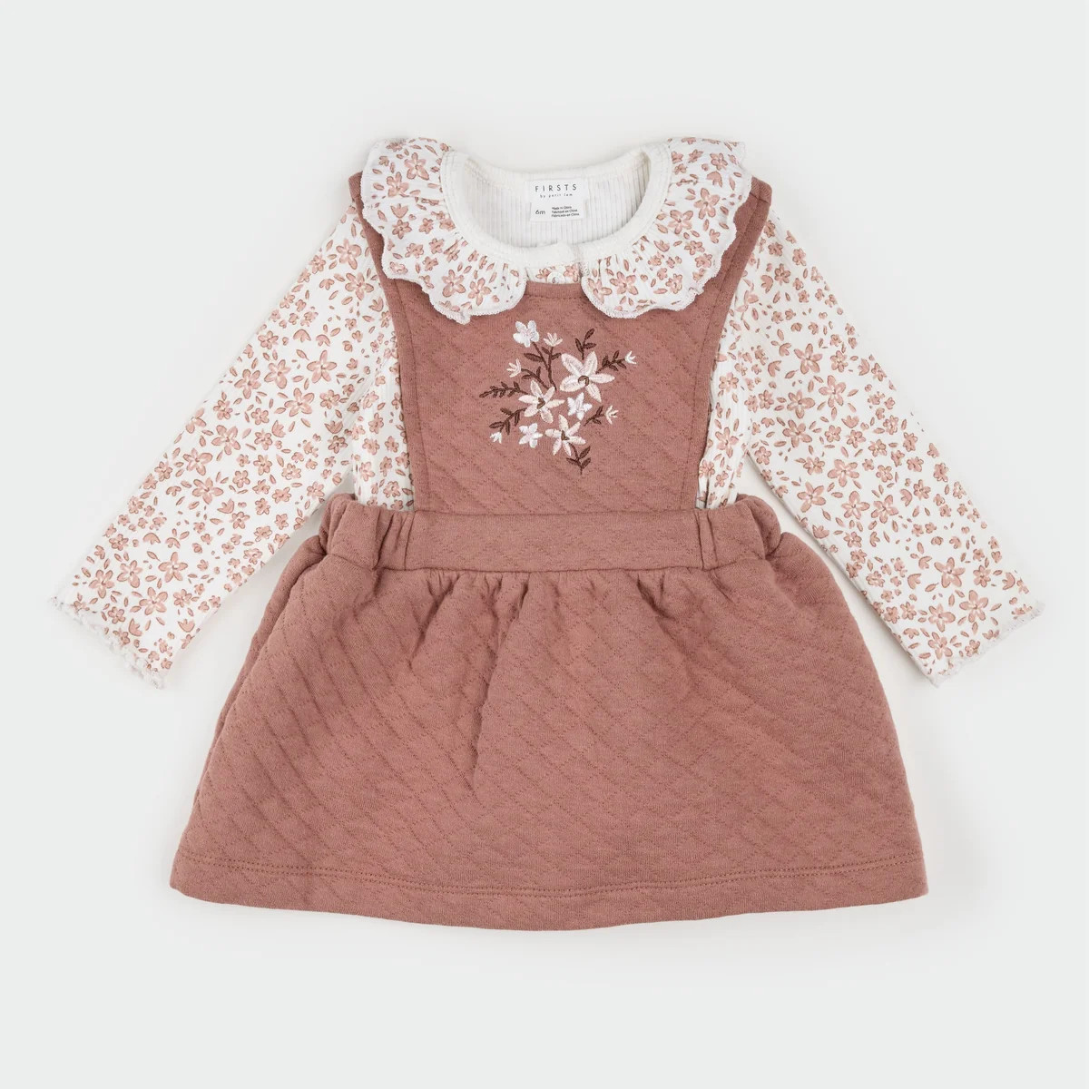 Floral Terracotta Quilted Overall Dress | Petit Lem