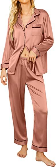 Ekouaer Satin Pajamas Women's Long Sleeve Sleepwear Silk Soft Button Down Loungewear Pjs Set S-XX... | Amazon (US)