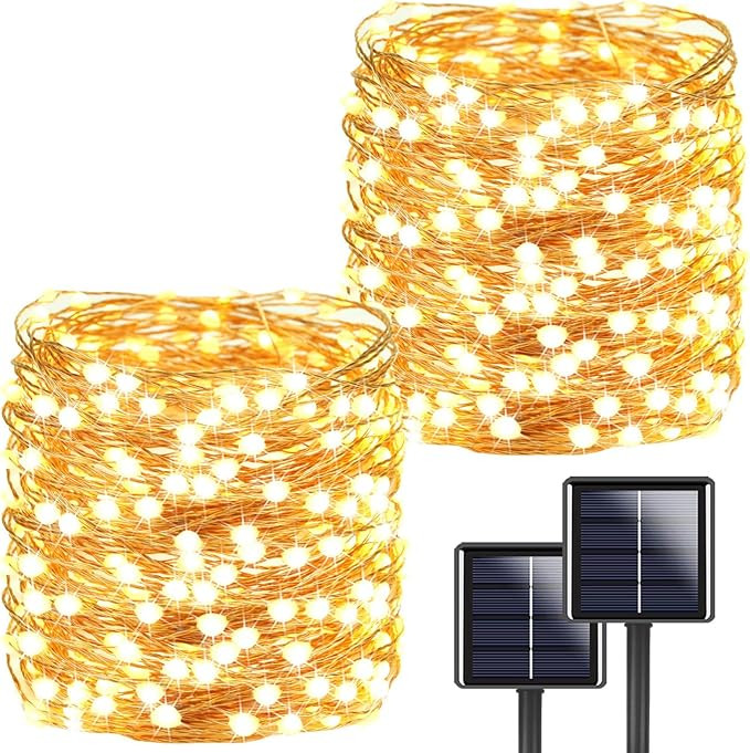 2-Pack Each 72FT 200 LED Solar String Lights Outdoor, Super Bright Solar Outdoor Lights (Upgraded... | Amazon (US)