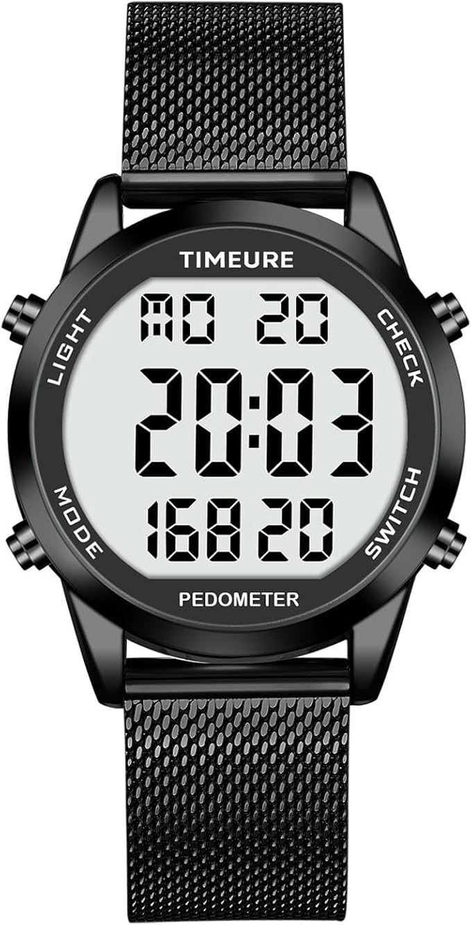 Men's Pedometer Watch with Stainless Steel Bracelet,Step Counter Watch No App, No Charging Needed... | Amazon (US)