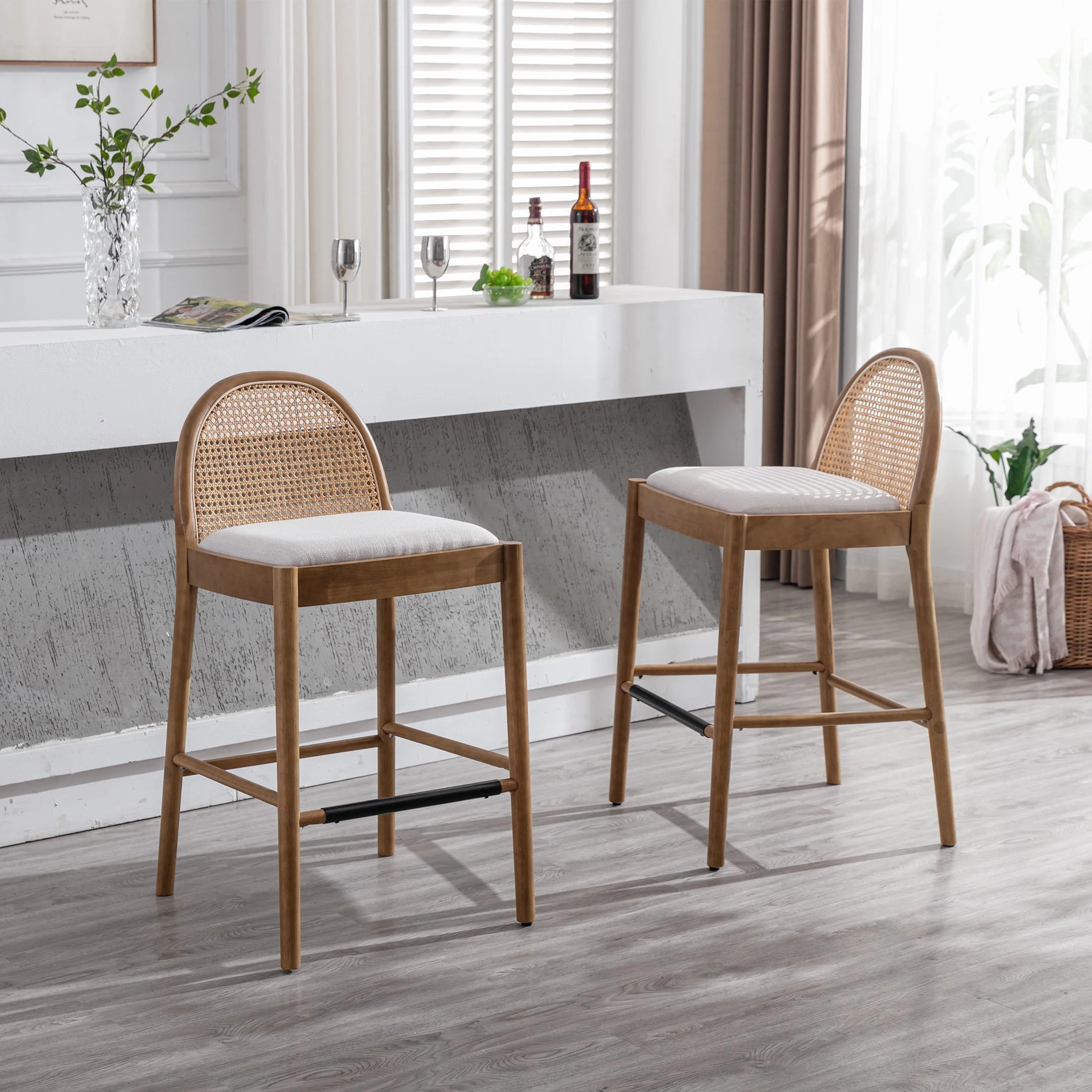 Guyou Modern Bar Stools Set of 2, 30" Counter Height Bar Stools with Natural Rattan Back and Soli... | Walmart (US)