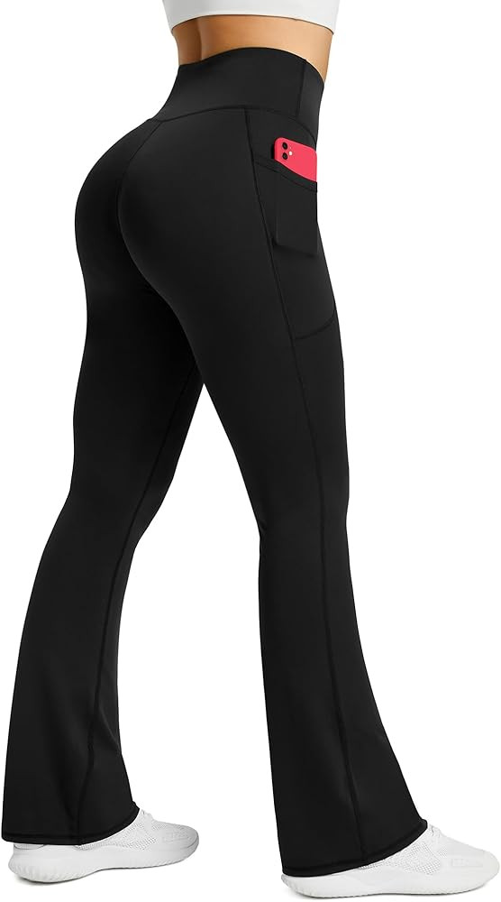 Womens Flared Yoga Pants with Pockets, High Waisted Flare Leggings Bell Bottom Bootcut Yoga Dress... | Amazon (US)