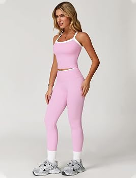 Womens Workout Sets Two Piece Cross Back Tank Top Matching High Waist Leggings Sets Gym Outfits W... | Amazon (US)