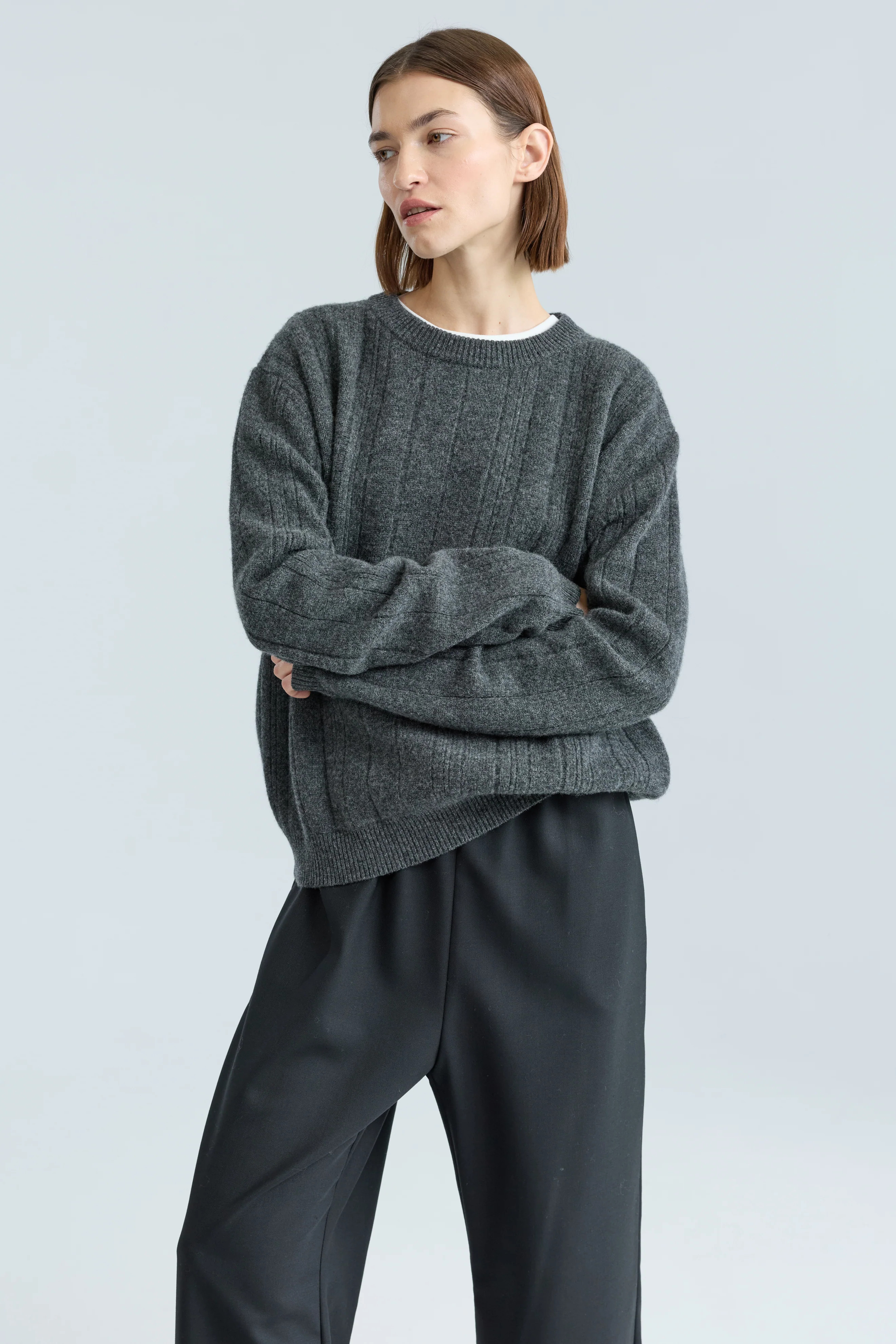 Ribbed Wool Crewneck Sweater | Almina Concept