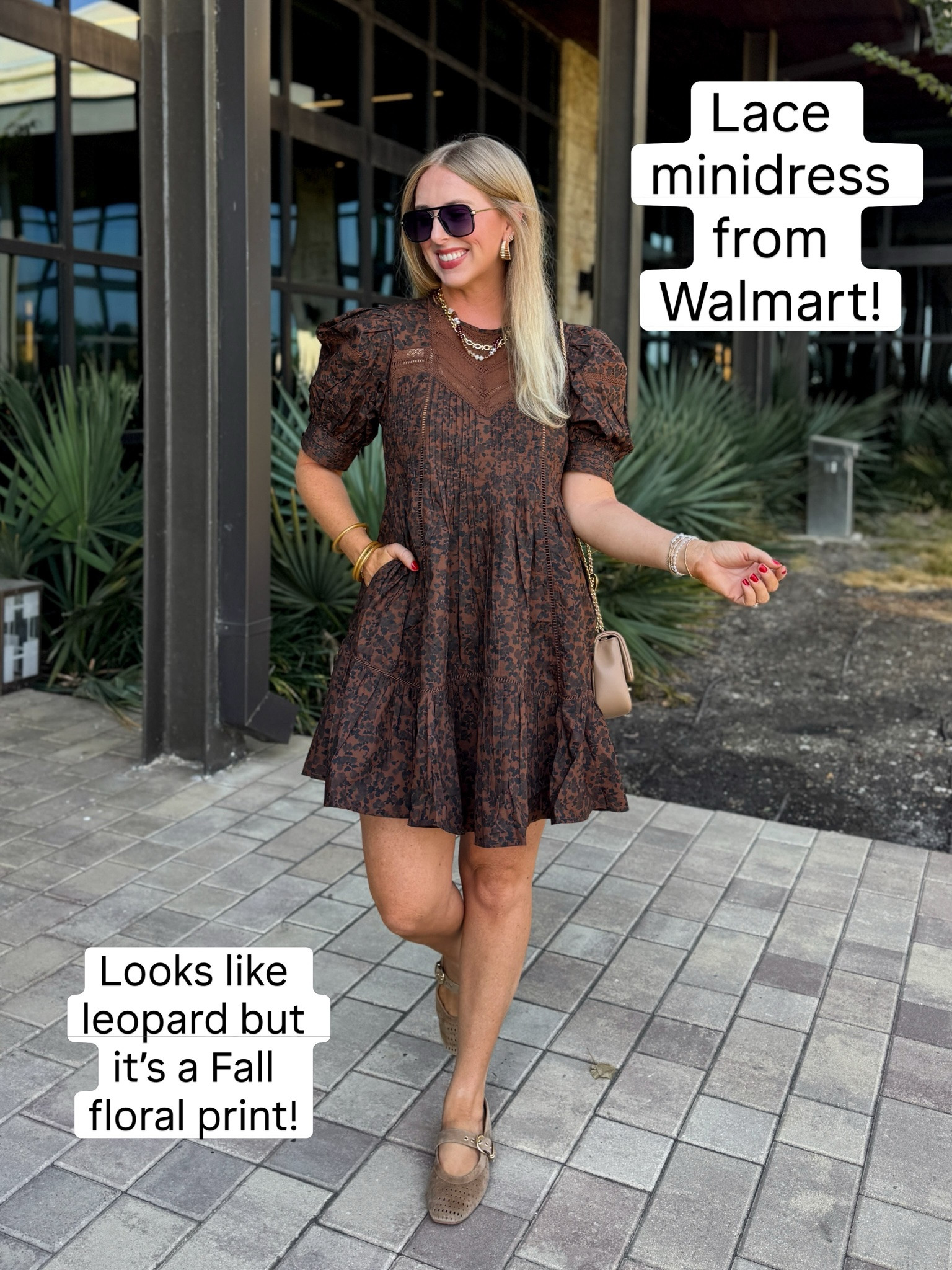 This mini dress looks like it’s leopard but it’s actually a fall floral print! From Walmart!

#LTKootd