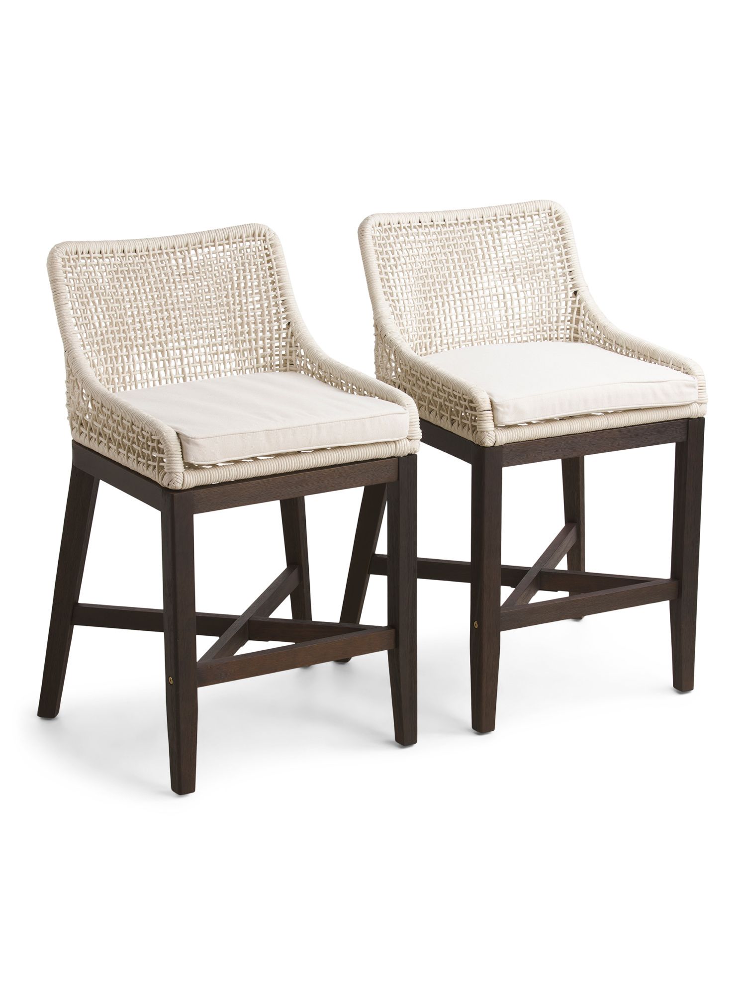 2pk Grid Weave Rope Counter Stool With Acacia Wood Legs | TJ Maxx