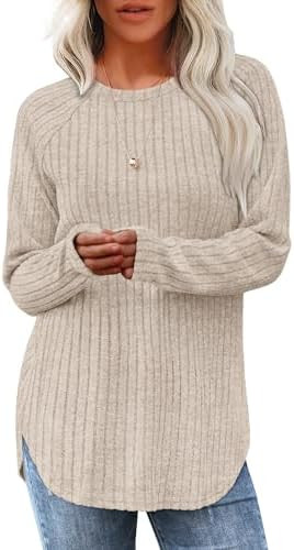 Saloogoe Long Sleeve Shirts for Women 2025 Fall Clothes Tunic Tops Loose Fit Dressy Crewneck Pull... | Amazon (US)