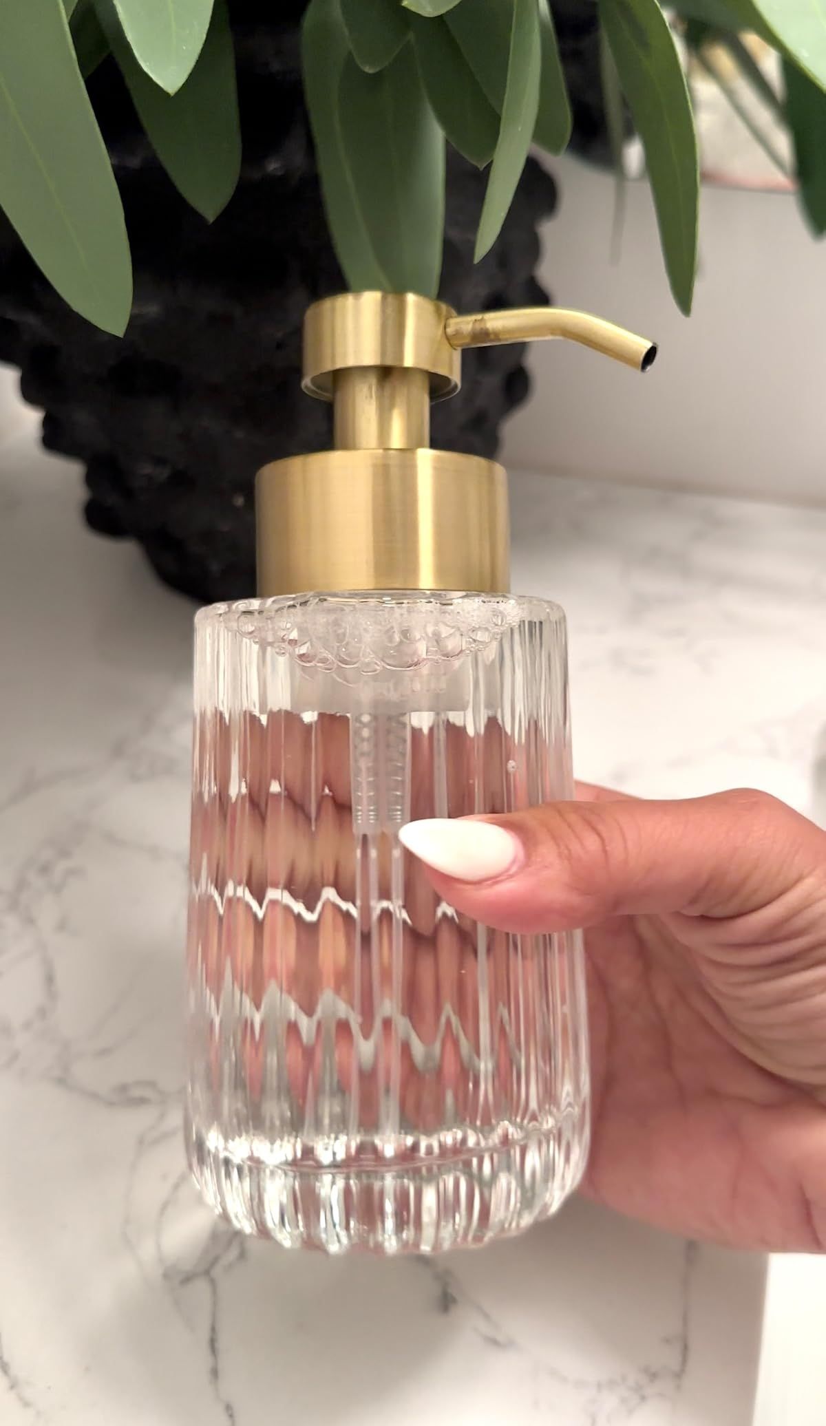 Fluted glass foaming soap dispenser with gold pump, aesthetic soap dispenser, foaming soap, real ... | Amazon (US)