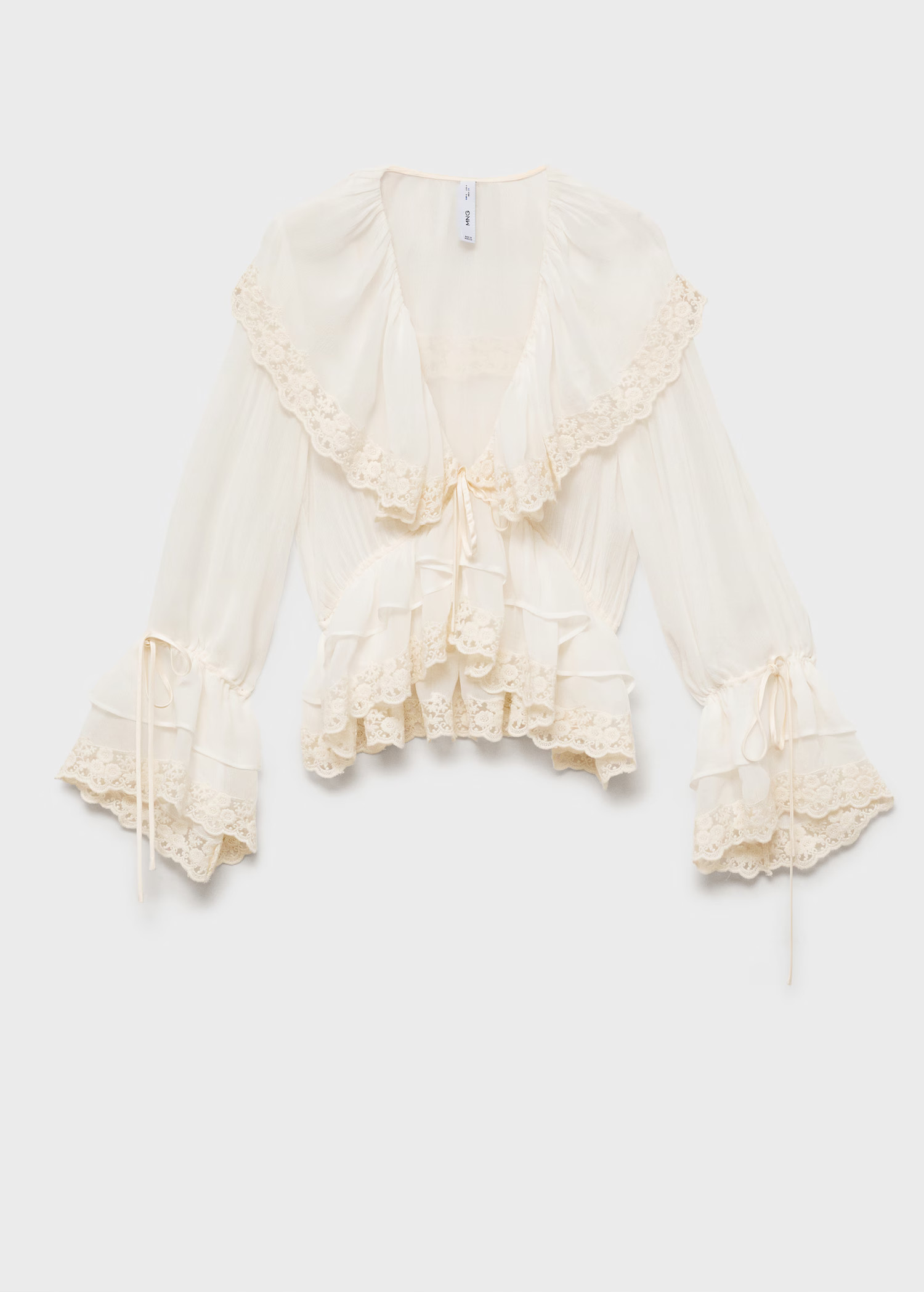 Blouse with ruffles and lace details - Women | MANGO USA | Mango (US/MX/AU)