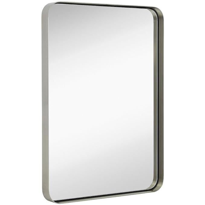 Hamilton Hills Contemporary Brushed Metal Wall Mirror | Glass Panel Silver Framed Rounded Corner ... | Amazon (US)