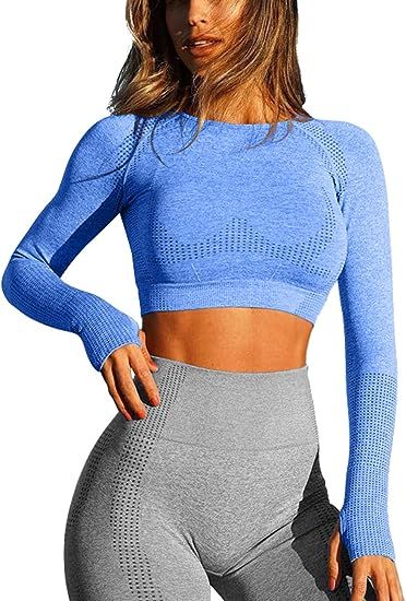 Stylishine Women Seamless Long Sleeve Bodycon Crop Tops Stretch Yoga Athletic Shirts Control Work... | Amazon (US)