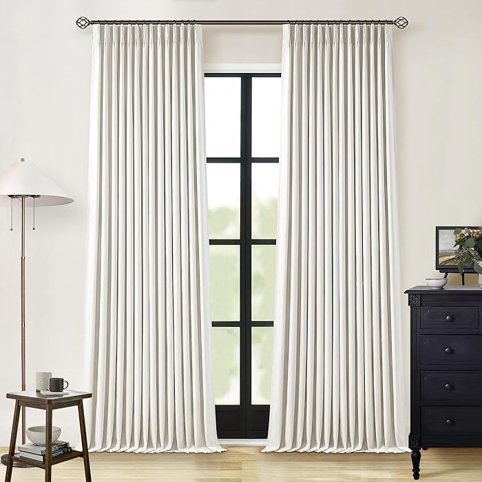 90 Inch Pinch Pleated Linen Blackout Curtains 2 Panels for Living Room Cream Natural 100% Black O... | Amazon (US)