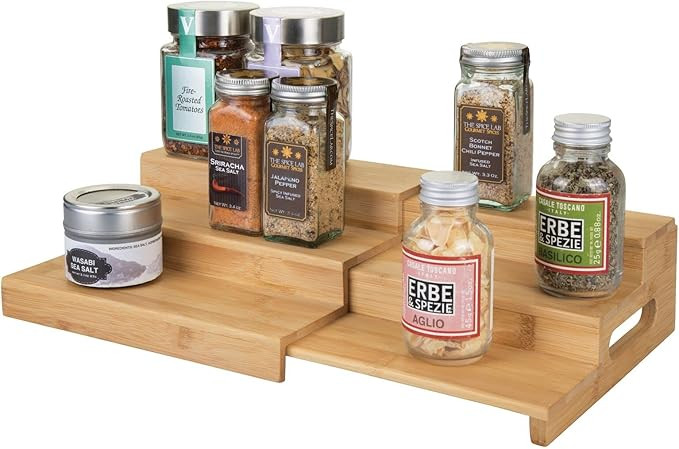 mDesign Bamboo Adjustable, Expandable Spice Rack Organizer with 3 Levels Storage for Kitchen Cabi... | Amazon (US)