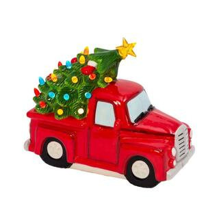 7.48 in. H Christmas Village B/O Lighted Dolomite Holiday Truck with Tree | The Home Depot