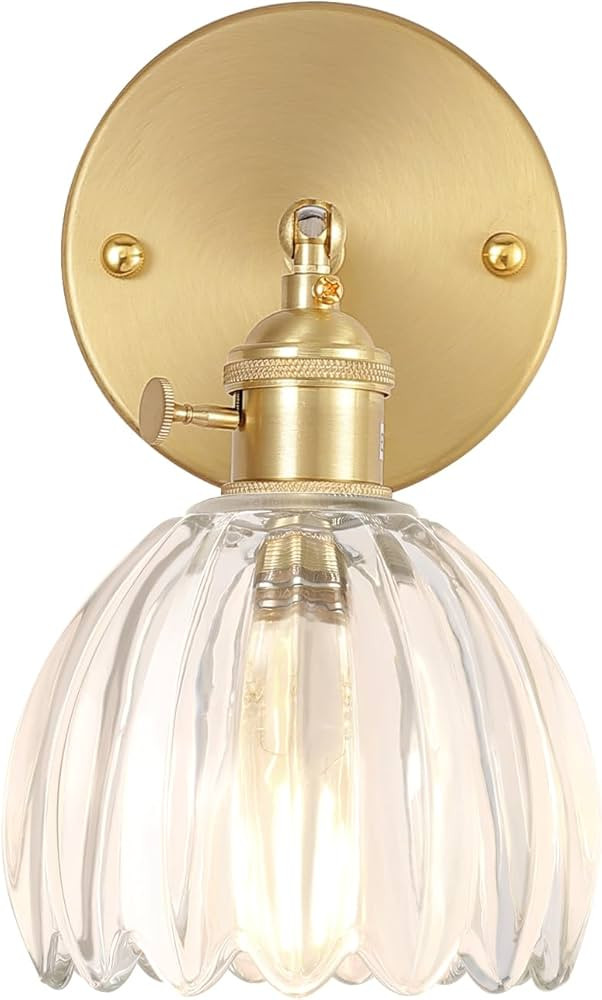 Vintage Wall Sconces with Transparent Tulip Glass Lampshade 180 Degree Adjustable Brass Sconces H... | Amazon (US)