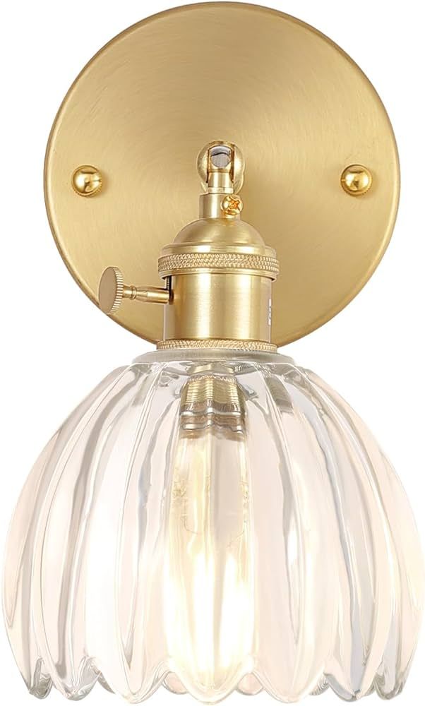 Shenmoyl Vintage Wall Sconces with Transparent Tulip Glass Lampshade 180 Degree Adjustable Brass ... | Amazon (US)